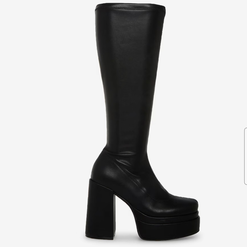 NWT knee high platform block heel boots patent leather